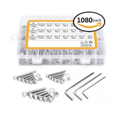 M2 M3 M4 Stainless Steel Bolt Nut Washer Set - 1080pcs